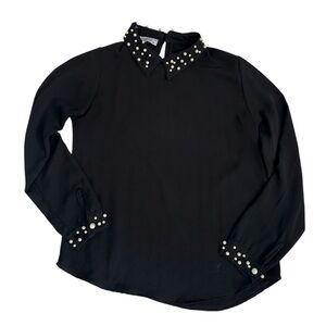 Bislife Long sleeve Black with Pearl collar and cuffs blouse sz M